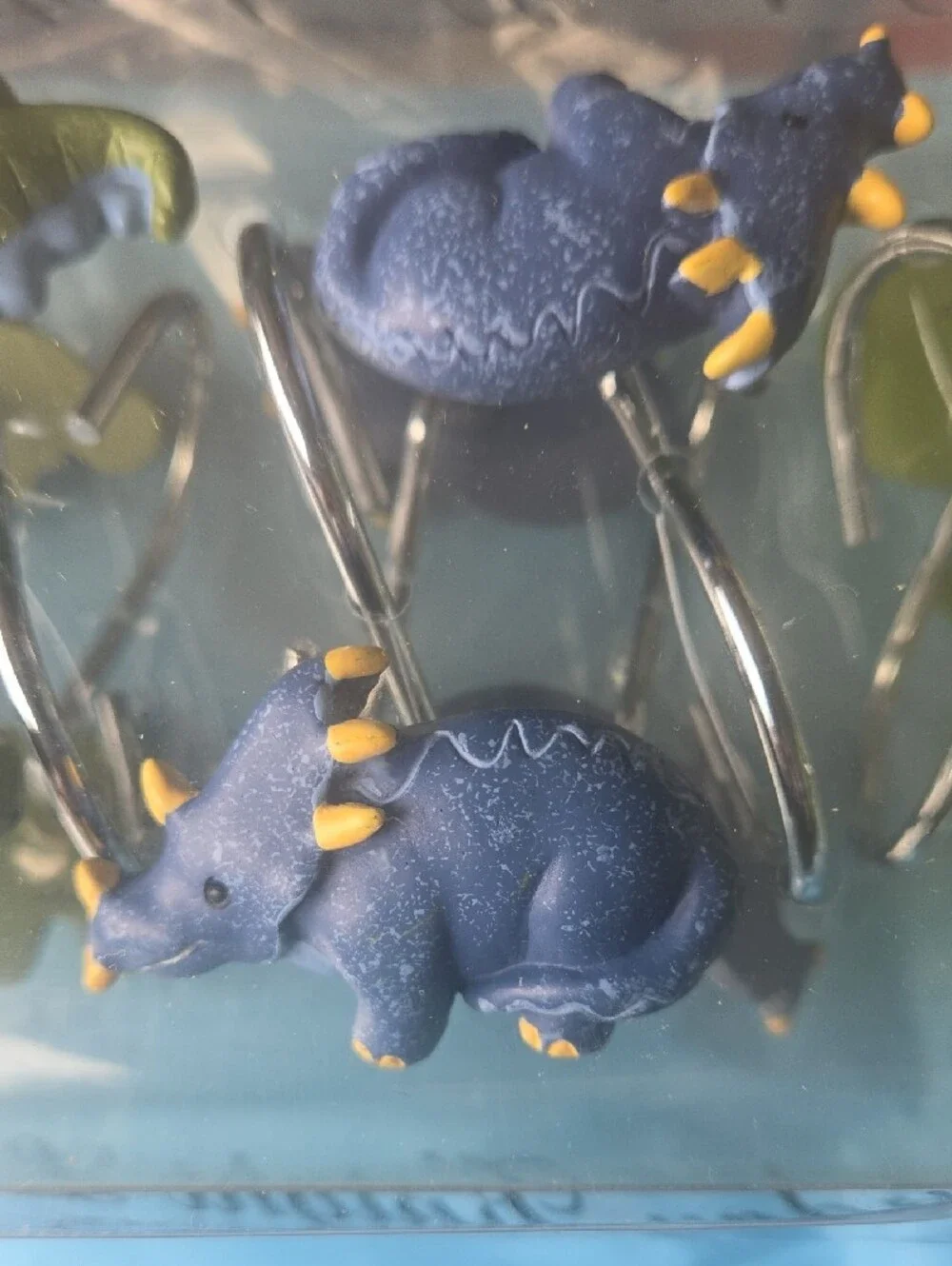 Dinosaur Kids Shower Curtain Hooks - Blue & Green